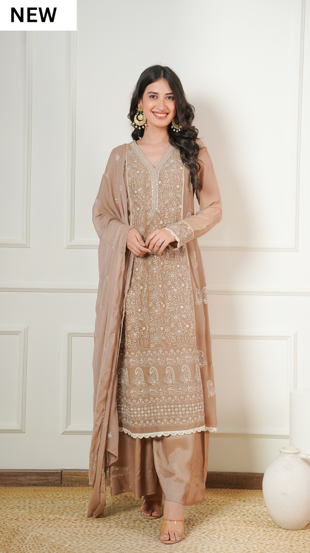 Tan Brown A-Line kurta Set