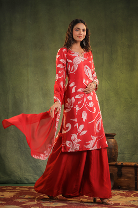 Scarlet Red Chinnon kurti Set