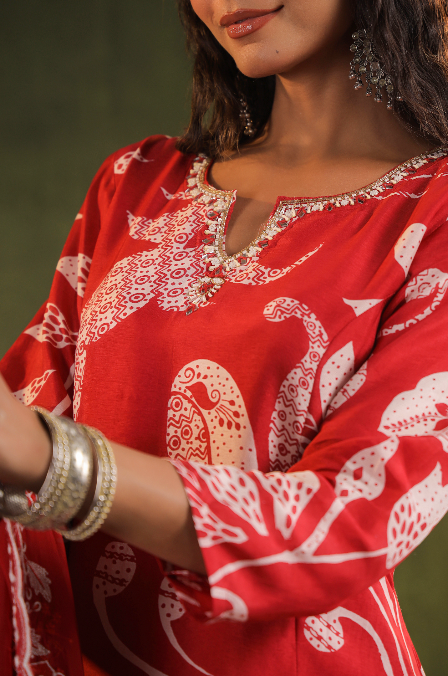 Scarlet Red Chinnon kurti Set