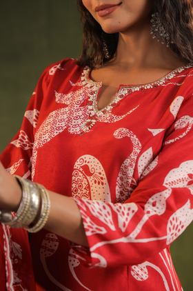 Scarlet Red Chinnon kurti Set