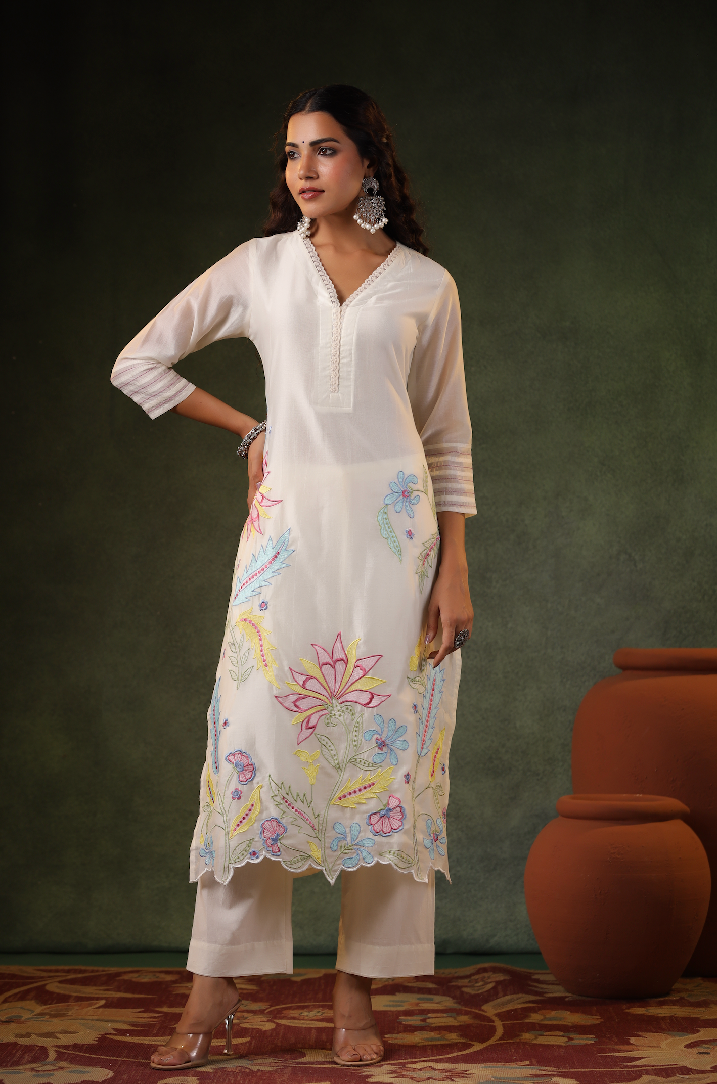 Pearl White Chanderi Suit set