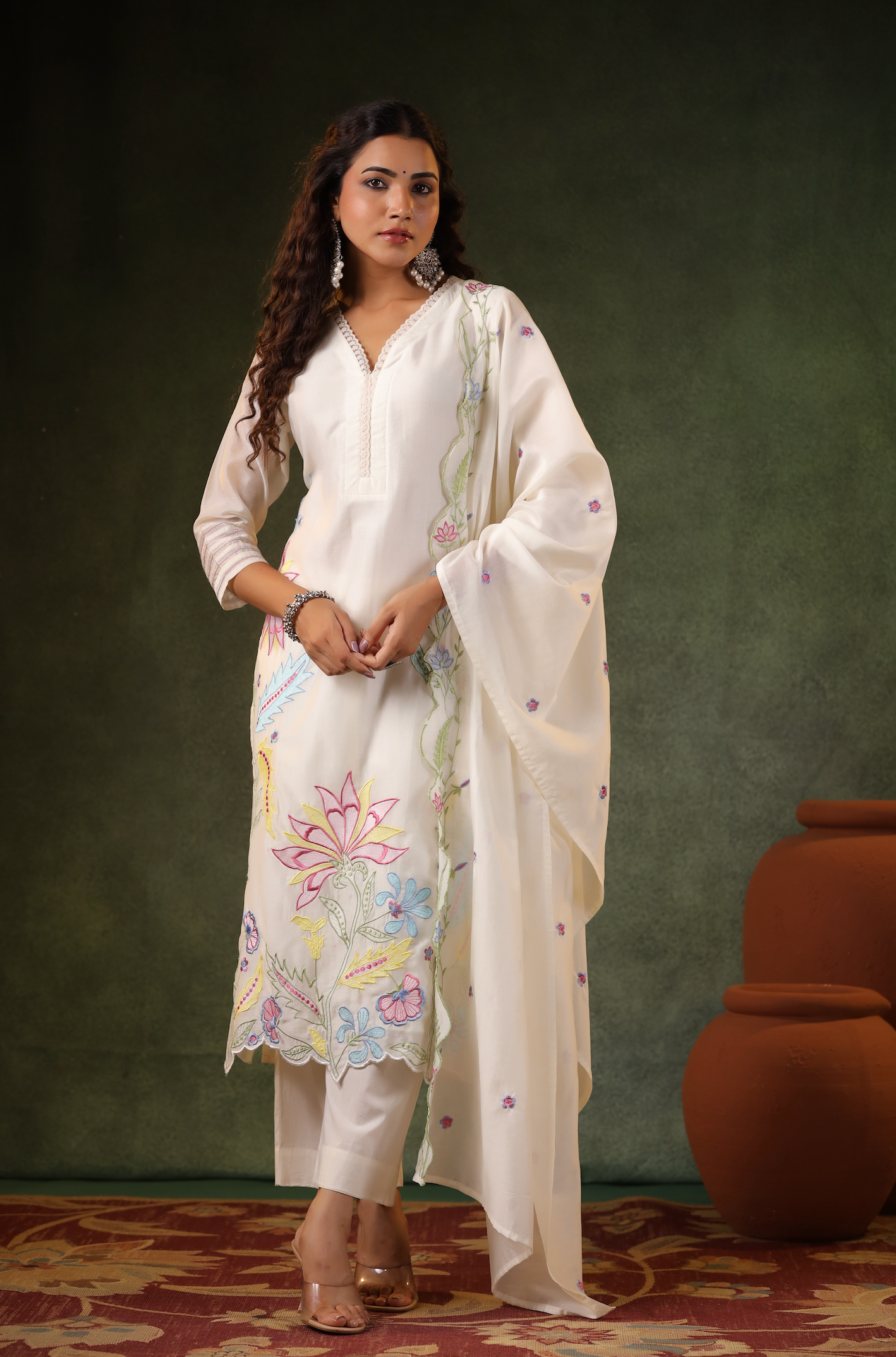 Pearl White Chanderi Suit set