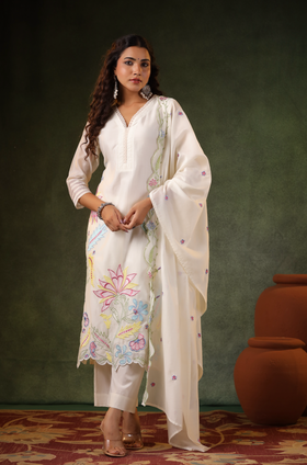 Pearl White Chanderi Suit set