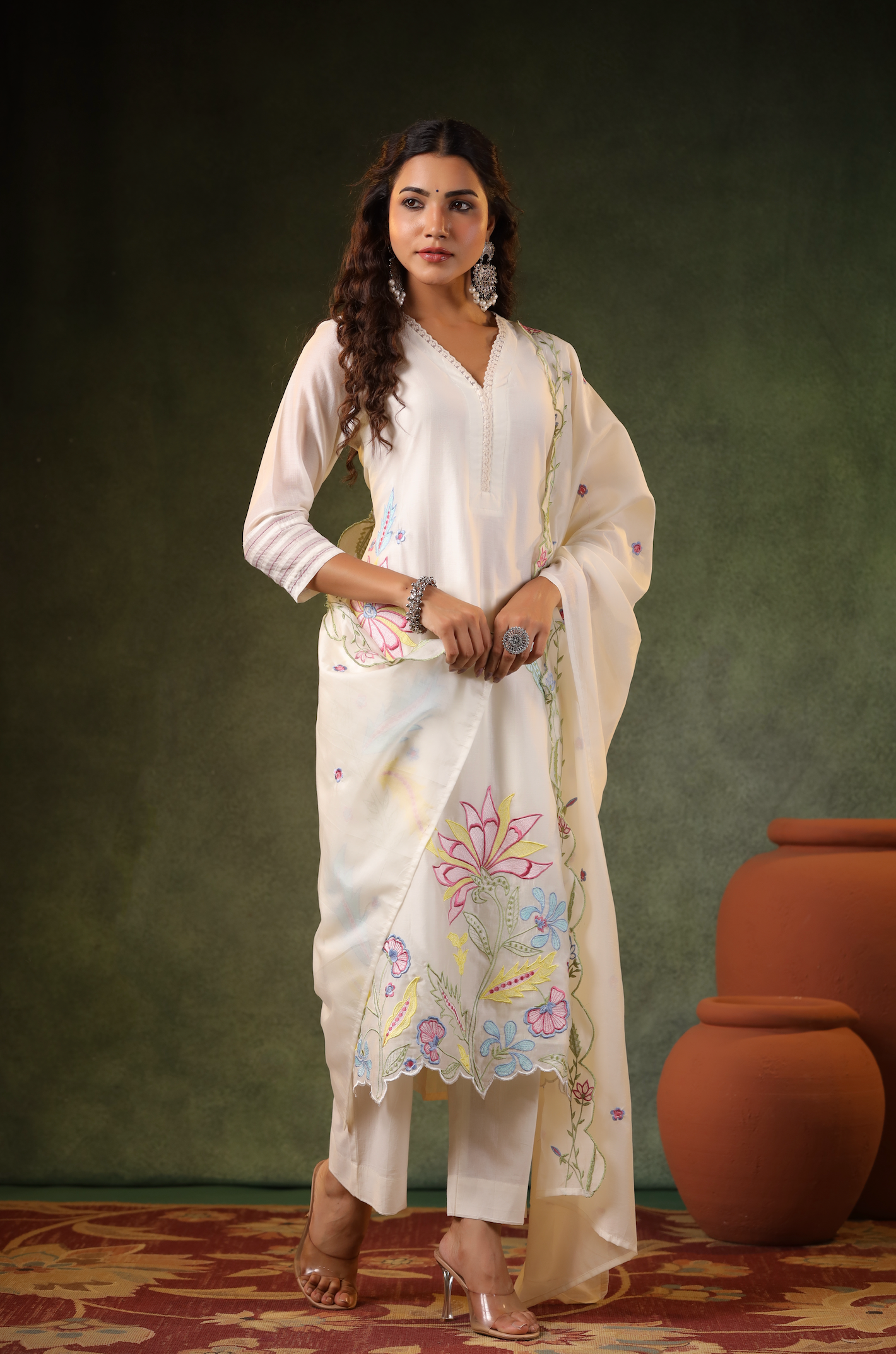 Pearl White Chanderi Suit set