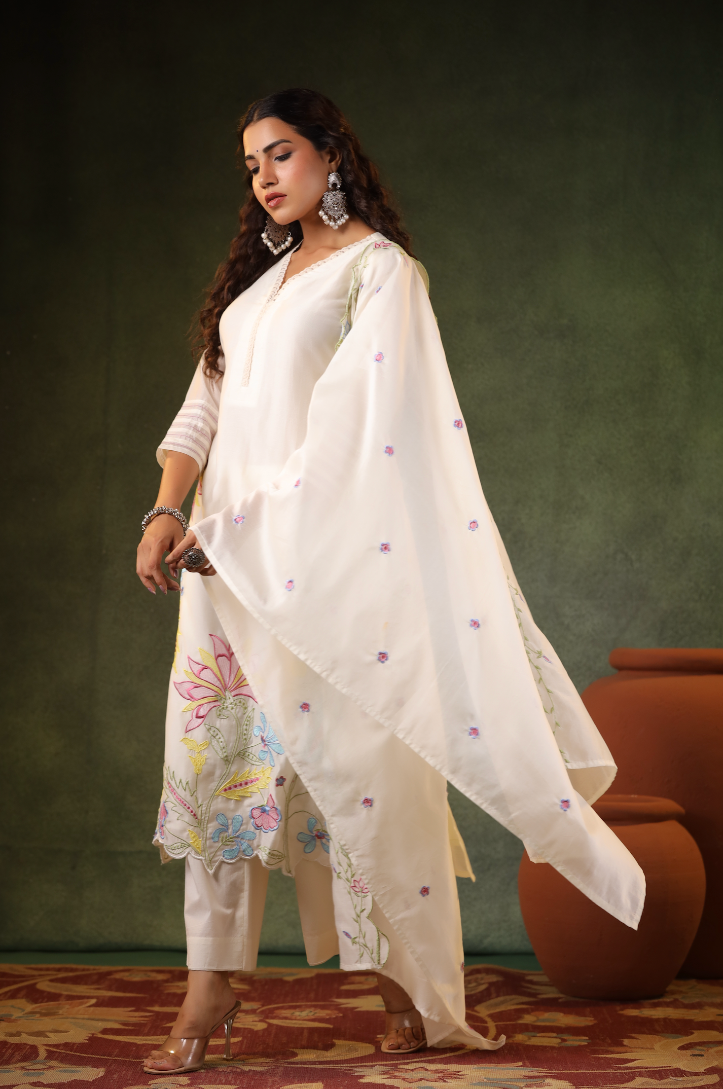 Pearl White Chanderi Suit set