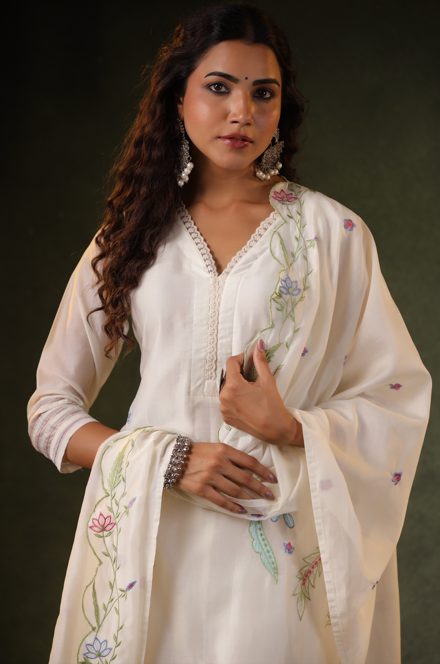 Pearl White Chanderi Suit set