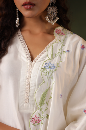 Pearl White Chanderi Suit set