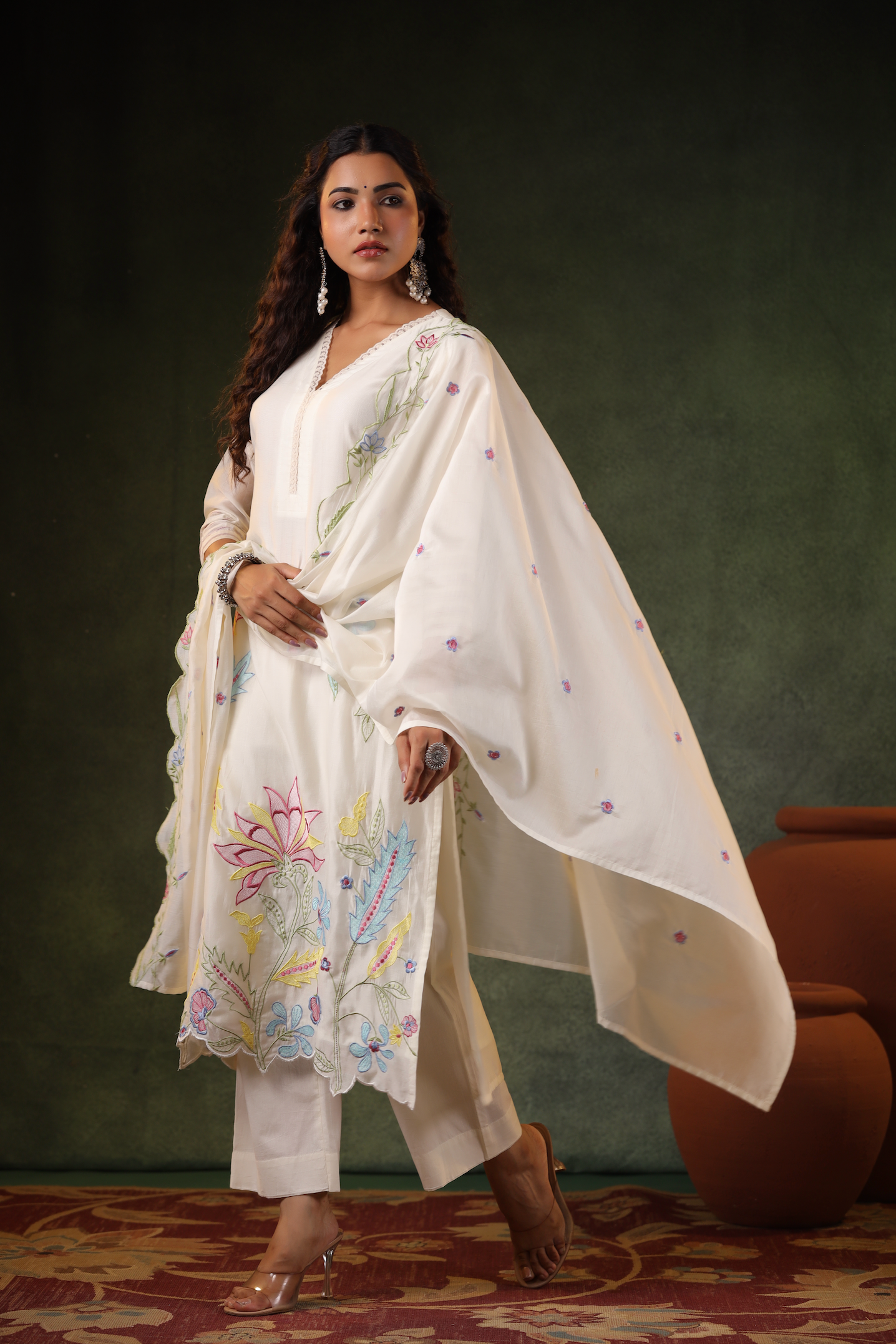 Pearl White Chanderi Suit set