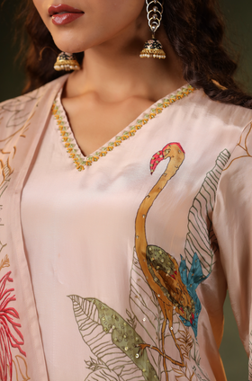 Salmon Pink Printed Suit Set