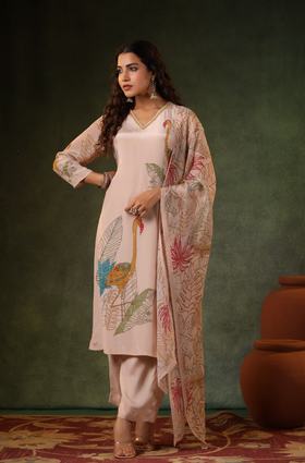 Salmon Pink Printed Suit Set