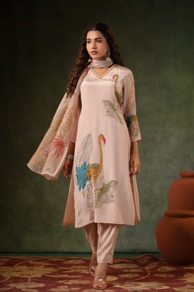 Salmon Pink Printed Suit Set