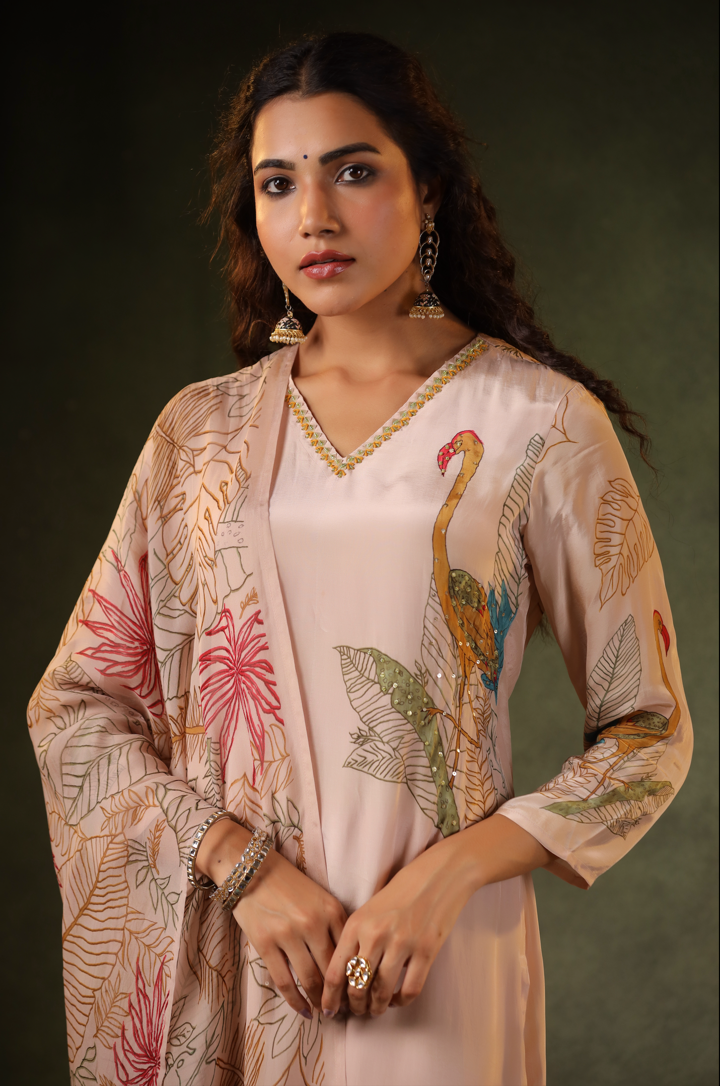 Salmon Pink Printed Suit Set