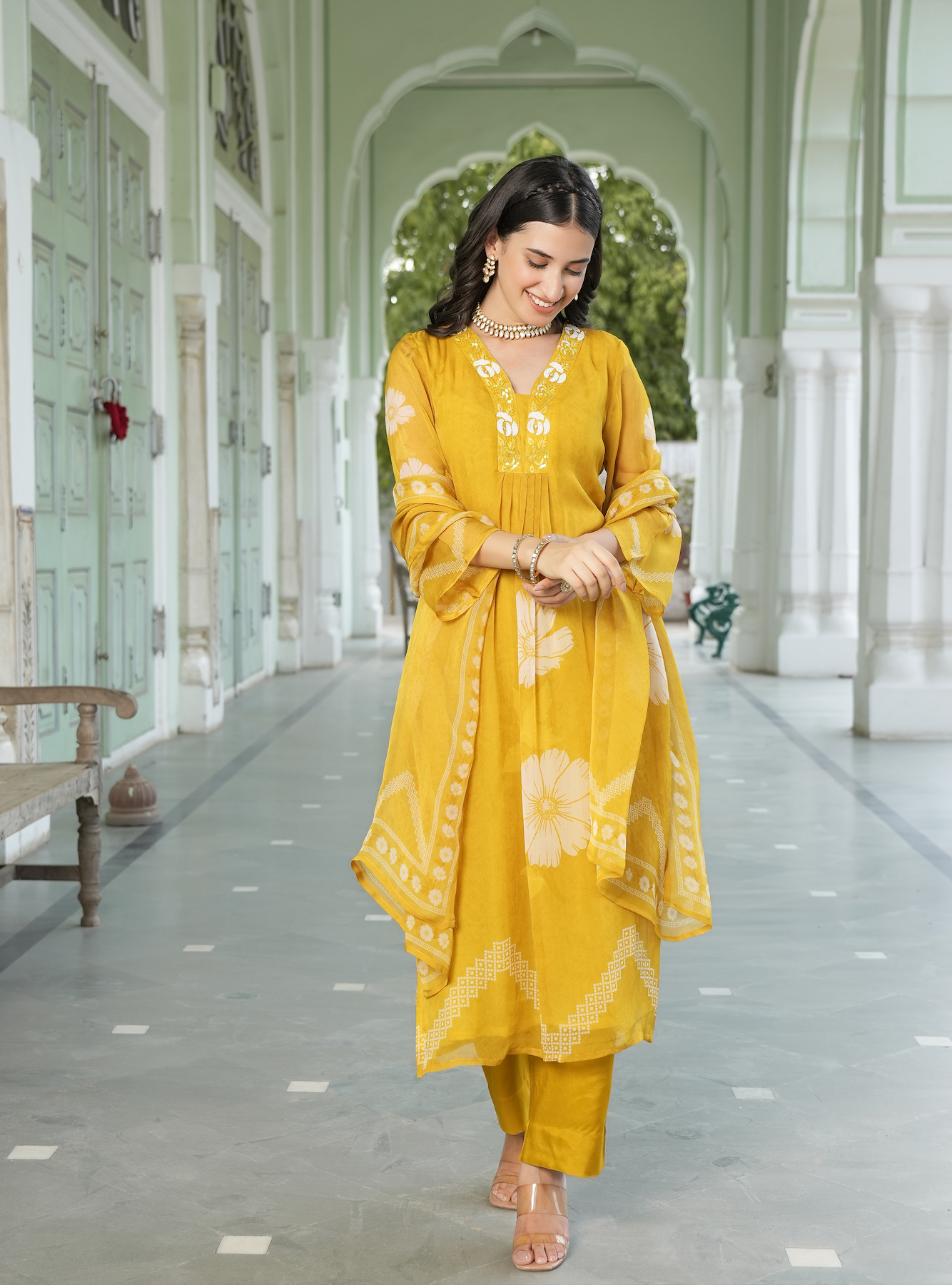 Saffron Yellow Straight Suit Set