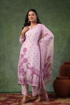 Lilac Bloom Silk Suit Set