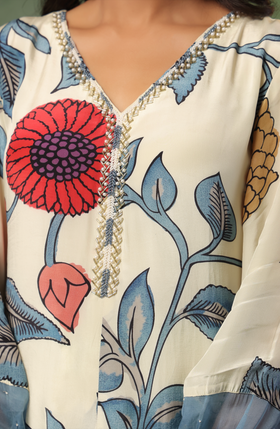 Cream Shades Of Blue Suit Set