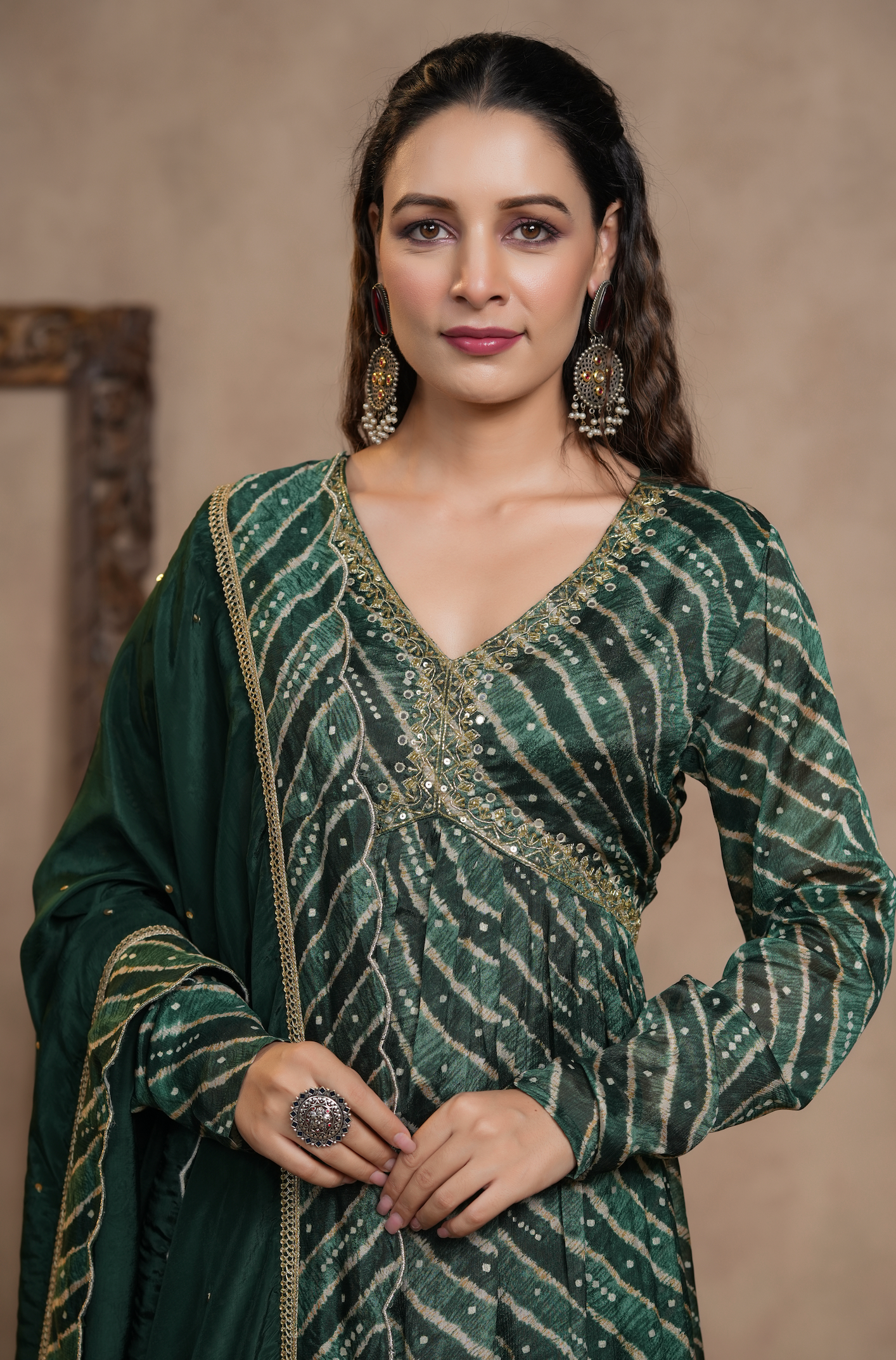 Green Leheriya Suit Set