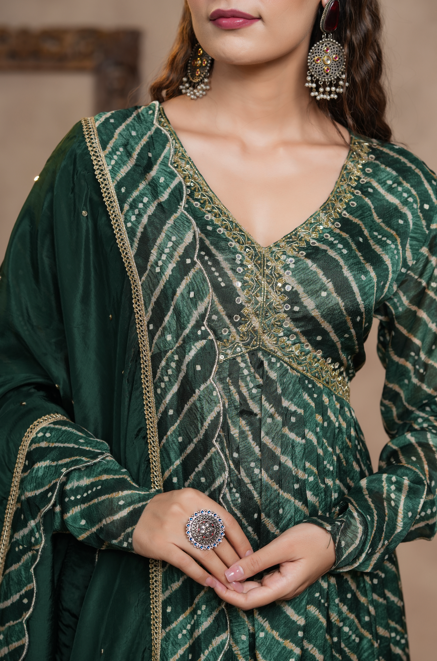Green Leheriya Suit Set