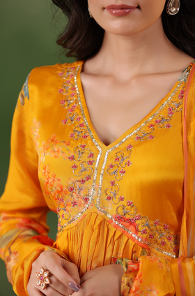 Orange Chinon Suit Set