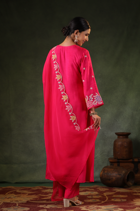 Cerise Pink Silk Kurti Set