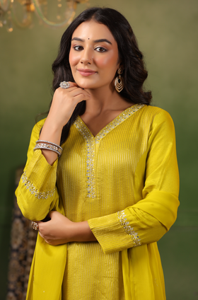 Luxury yellow Silk suit set