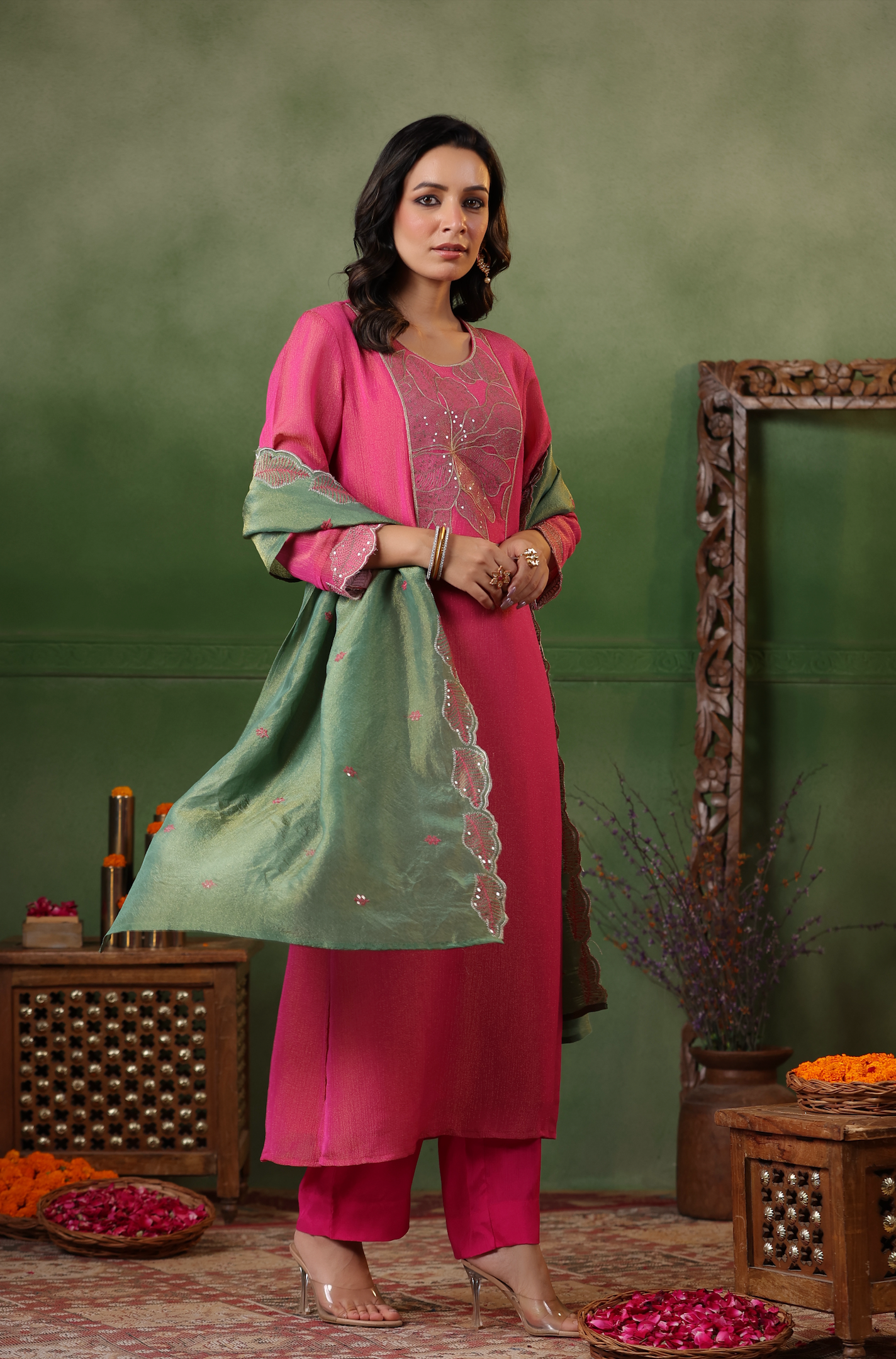 Cerise Pink Shimmer Suit Set