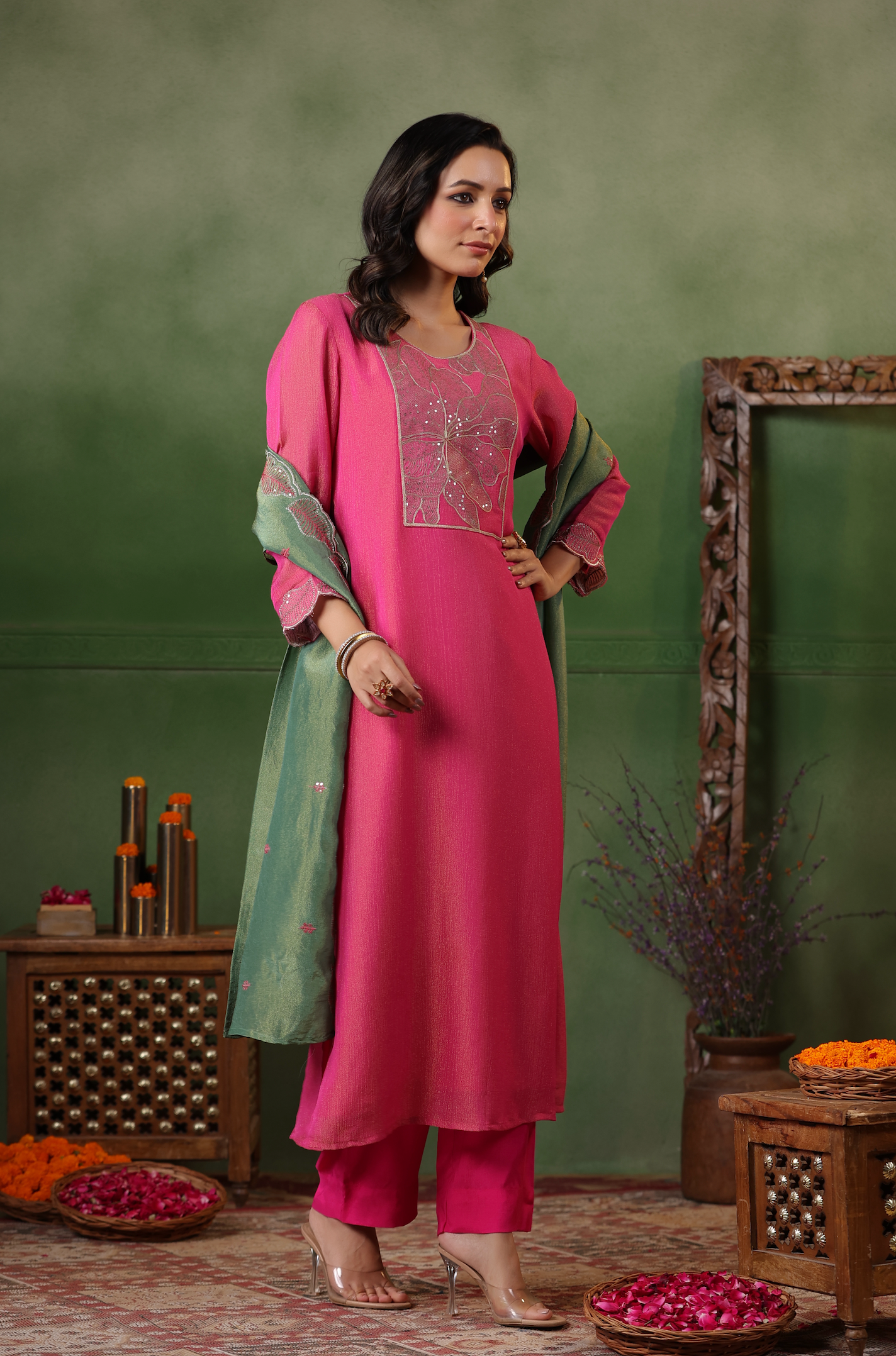 Cerise Pink Shimmer Suit Set