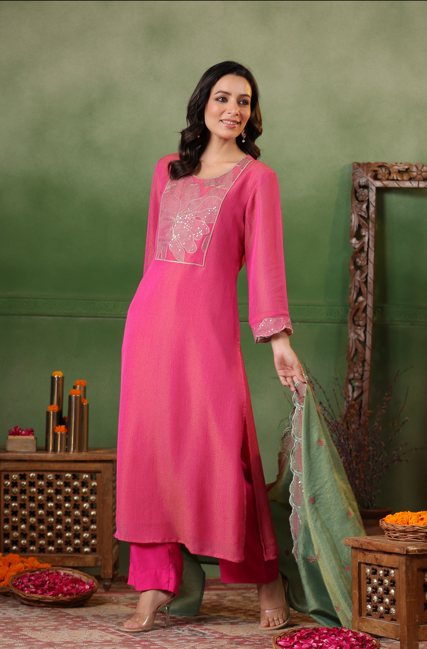 Cerise Pink Shimmer Suit Set