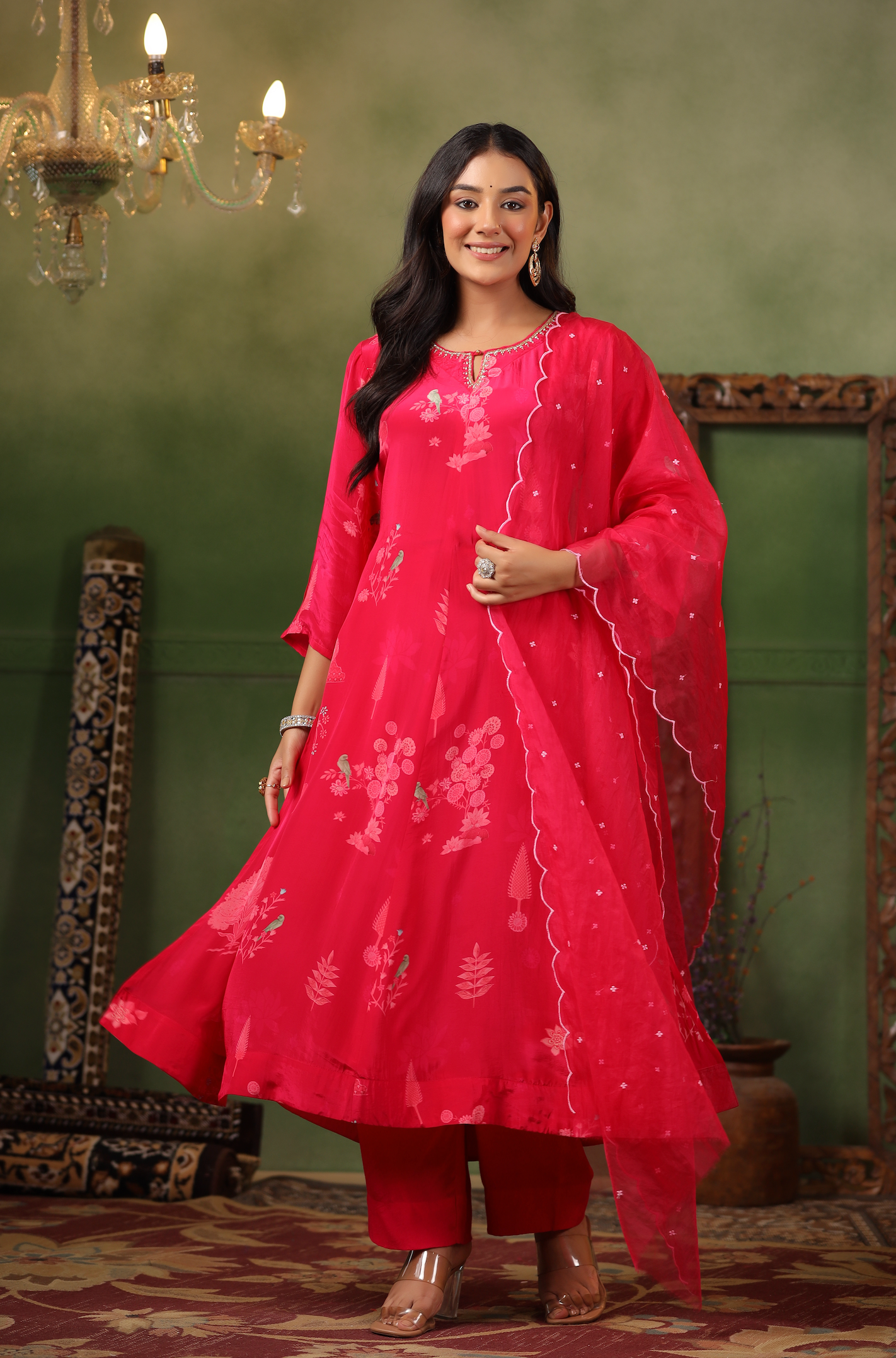 Raspberry Red Crepe Suit Set