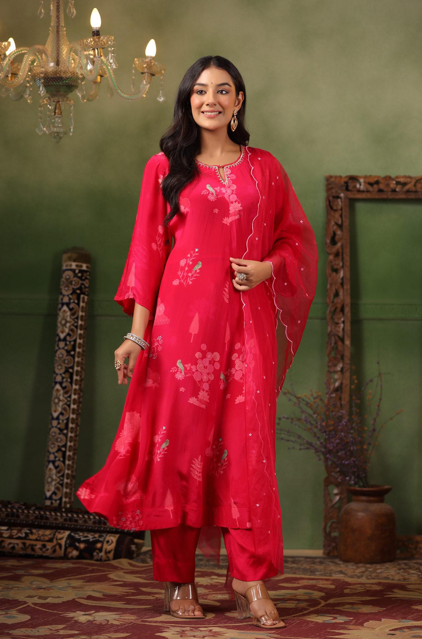 Raspberry Red Crepe Suit Set