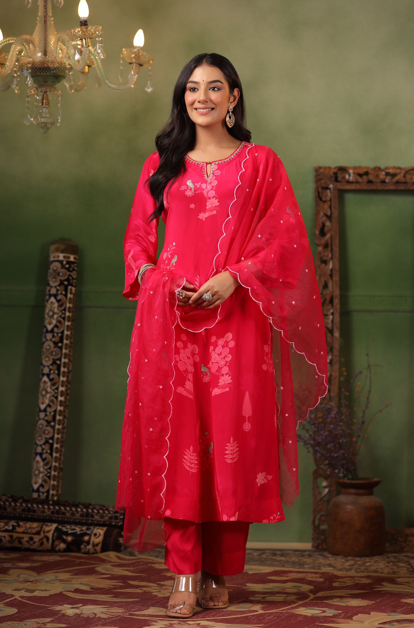 Raspberry Red Crepe Suit Set