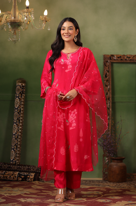 Raspberry Red Crepe Suit Set