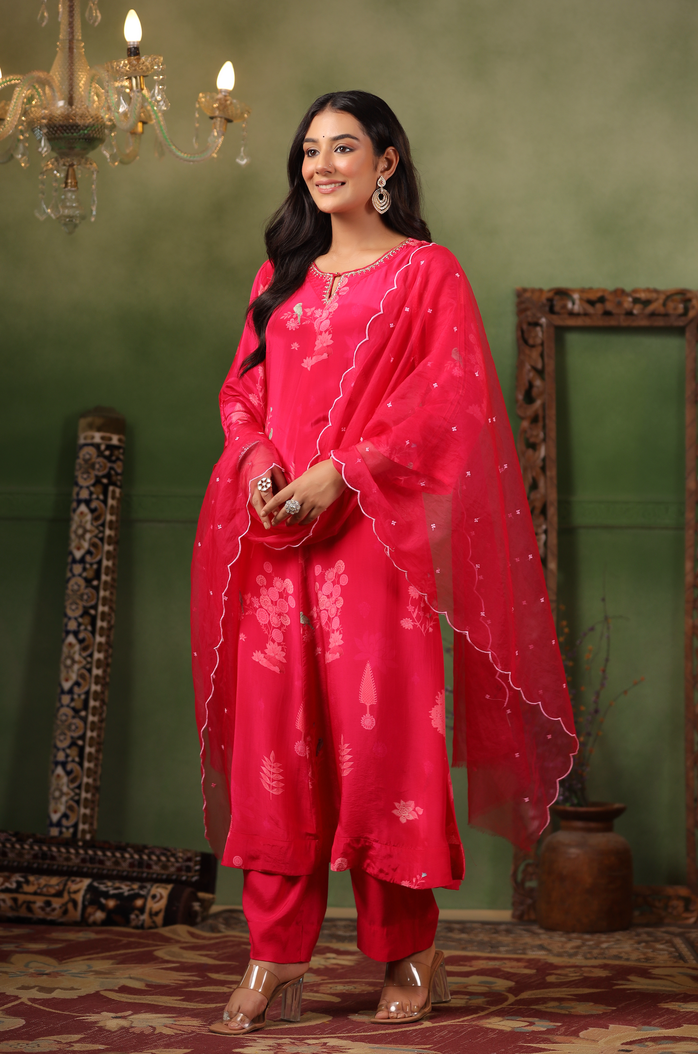 Raspberry Red Crepe Suit Set
