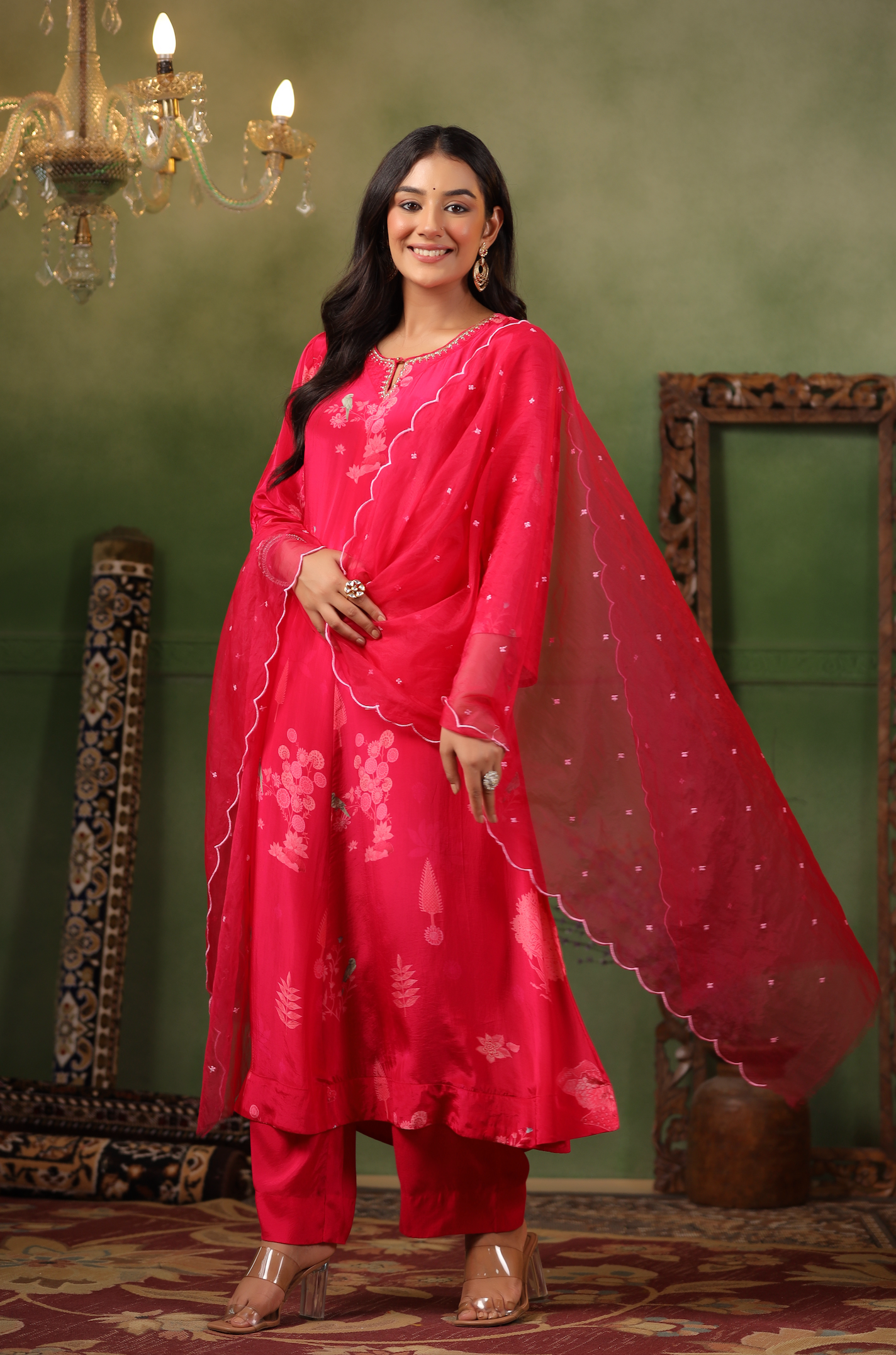 Raspberry Red Crepe Suit Set