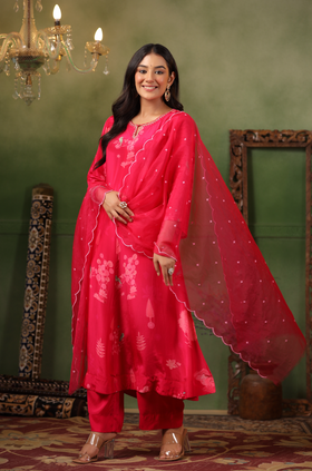 Raspberry Red Crepe Suit Set