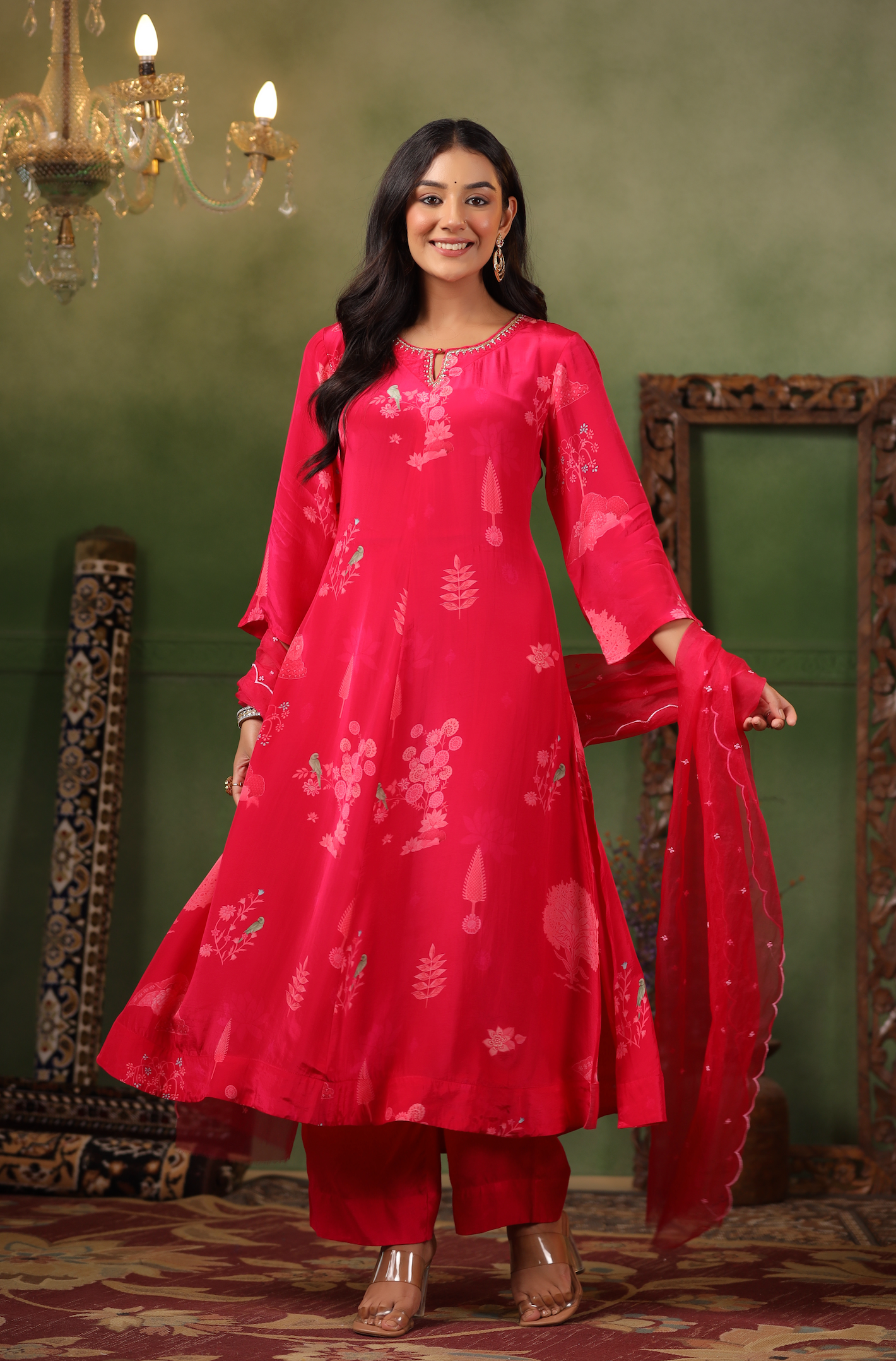 Raspberry Red Crepe Suit Set