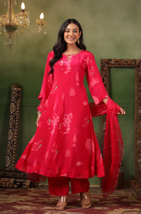 Raspberry Red Crepe Suit Set