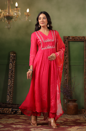 Carmine Red Organza Suit Set
