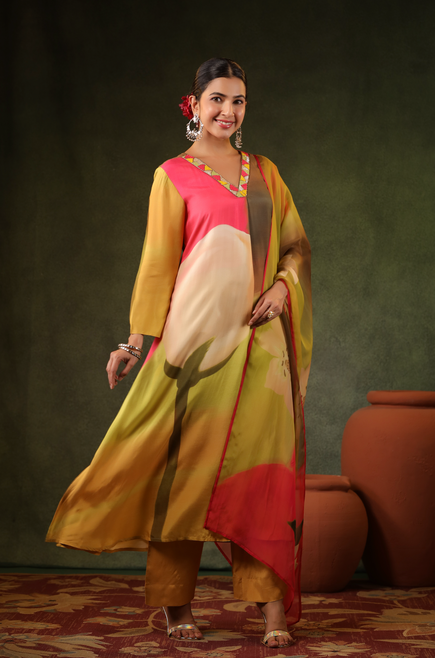 Multicoloured Muslin Suit Set