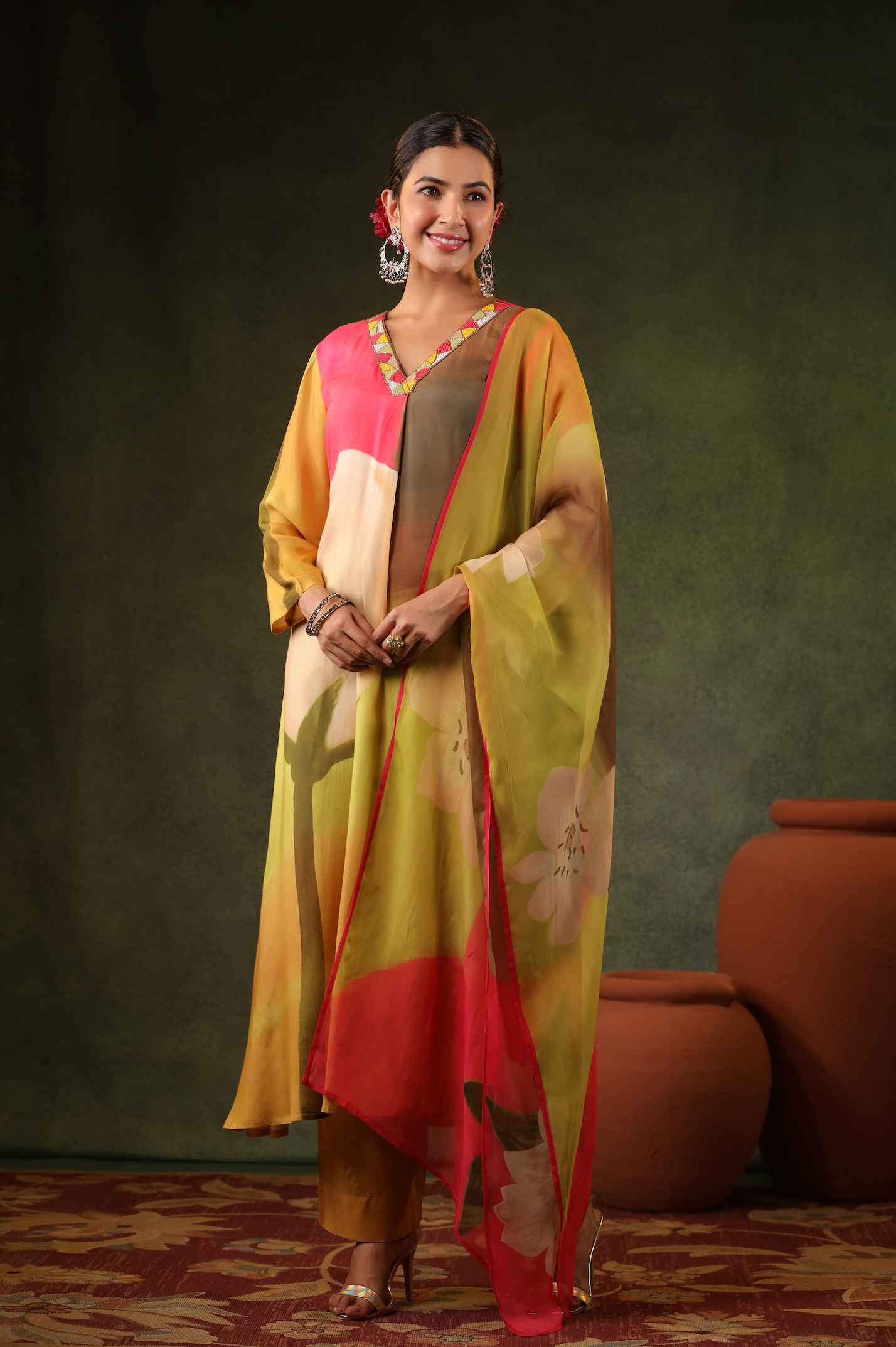 Multicoloured Muslin Suit Set