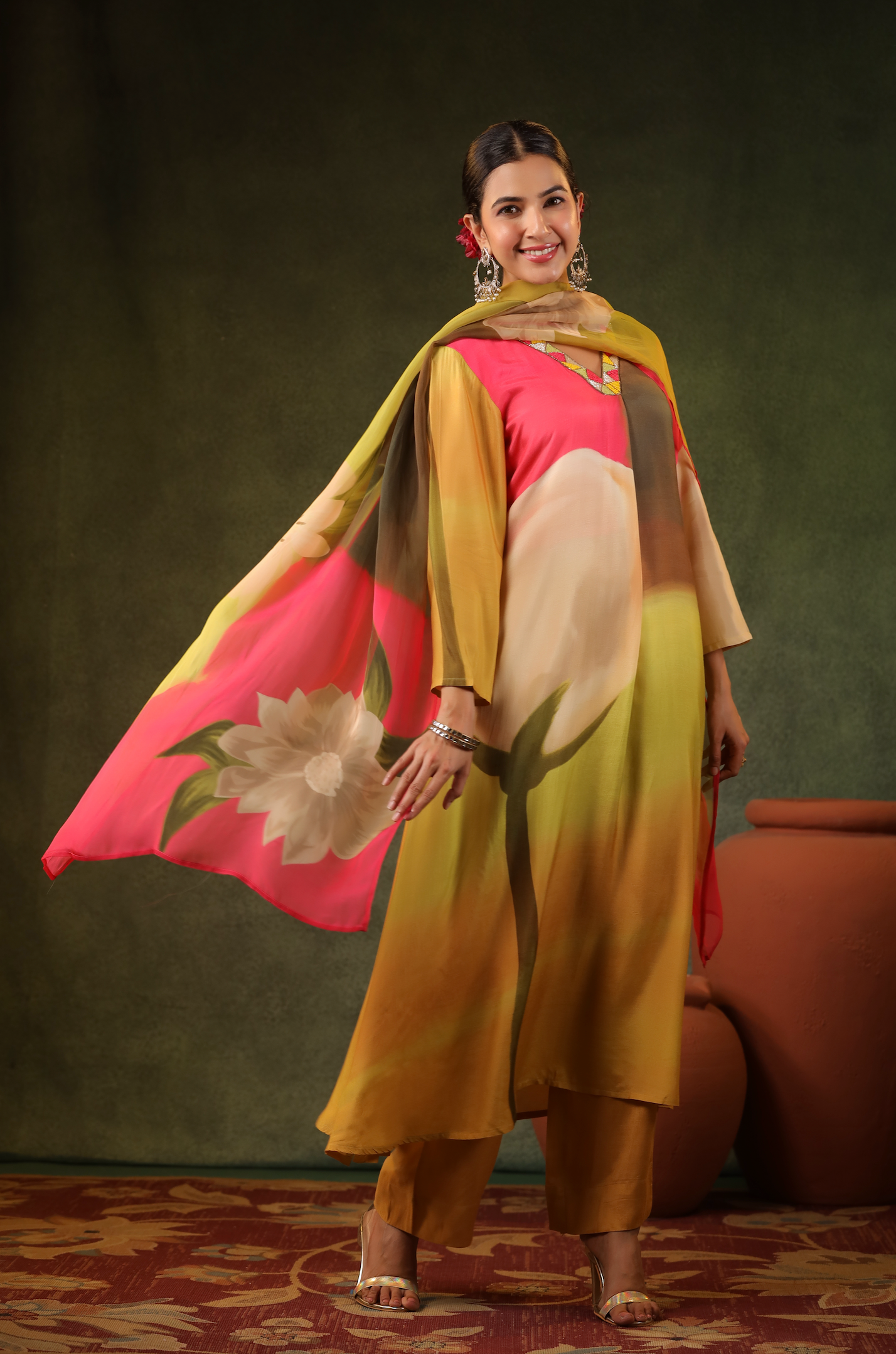 Multicoloured Muslin Suit Set