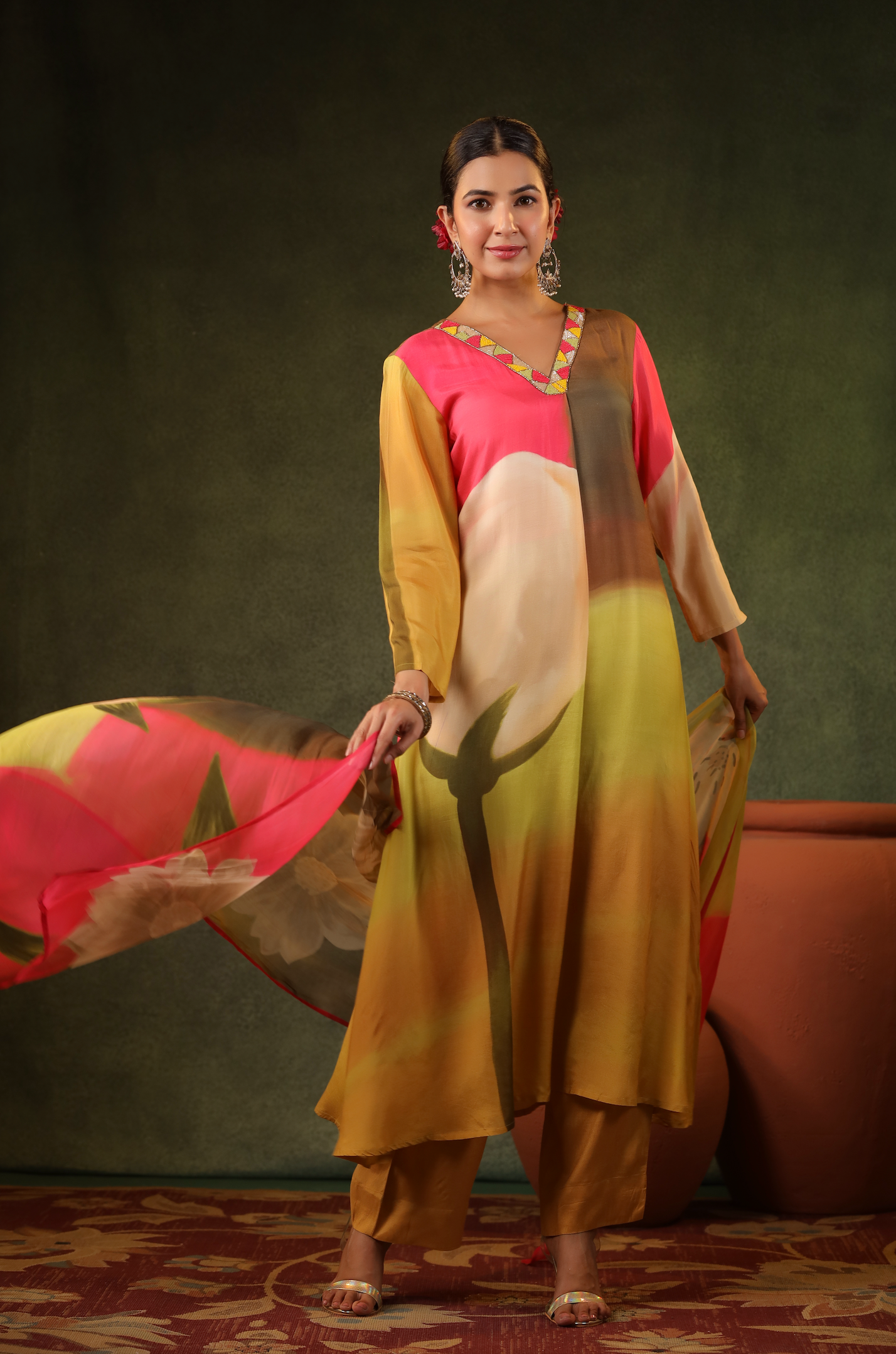 Multicoloured Muslin Suit Set
