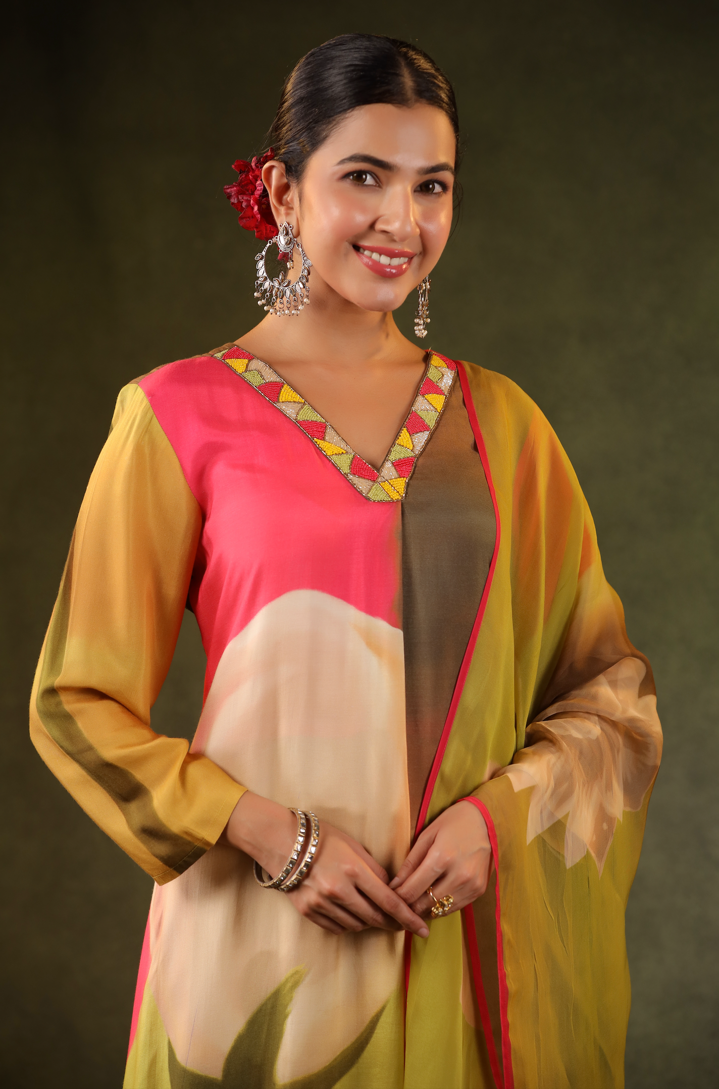 Multicoloured Muslin Suit Set