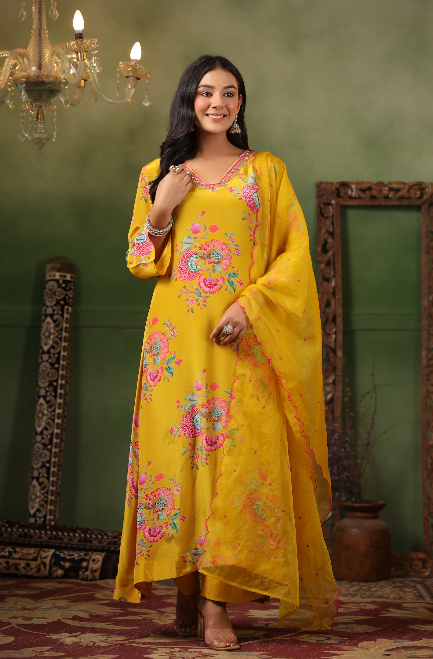 Mustard Yellow Crepe Suit Set