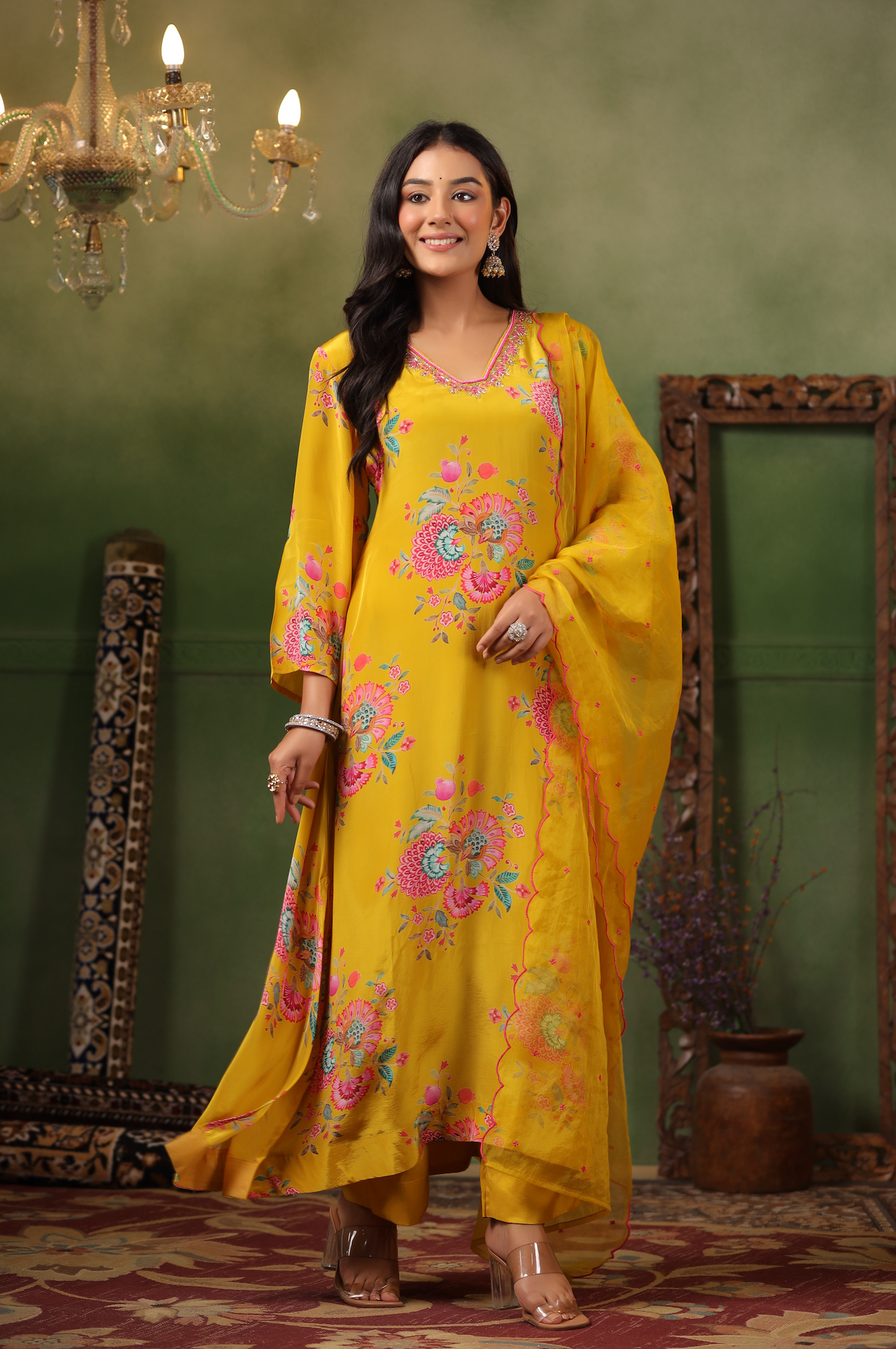 Mustard Yellow Crepe Suit Set