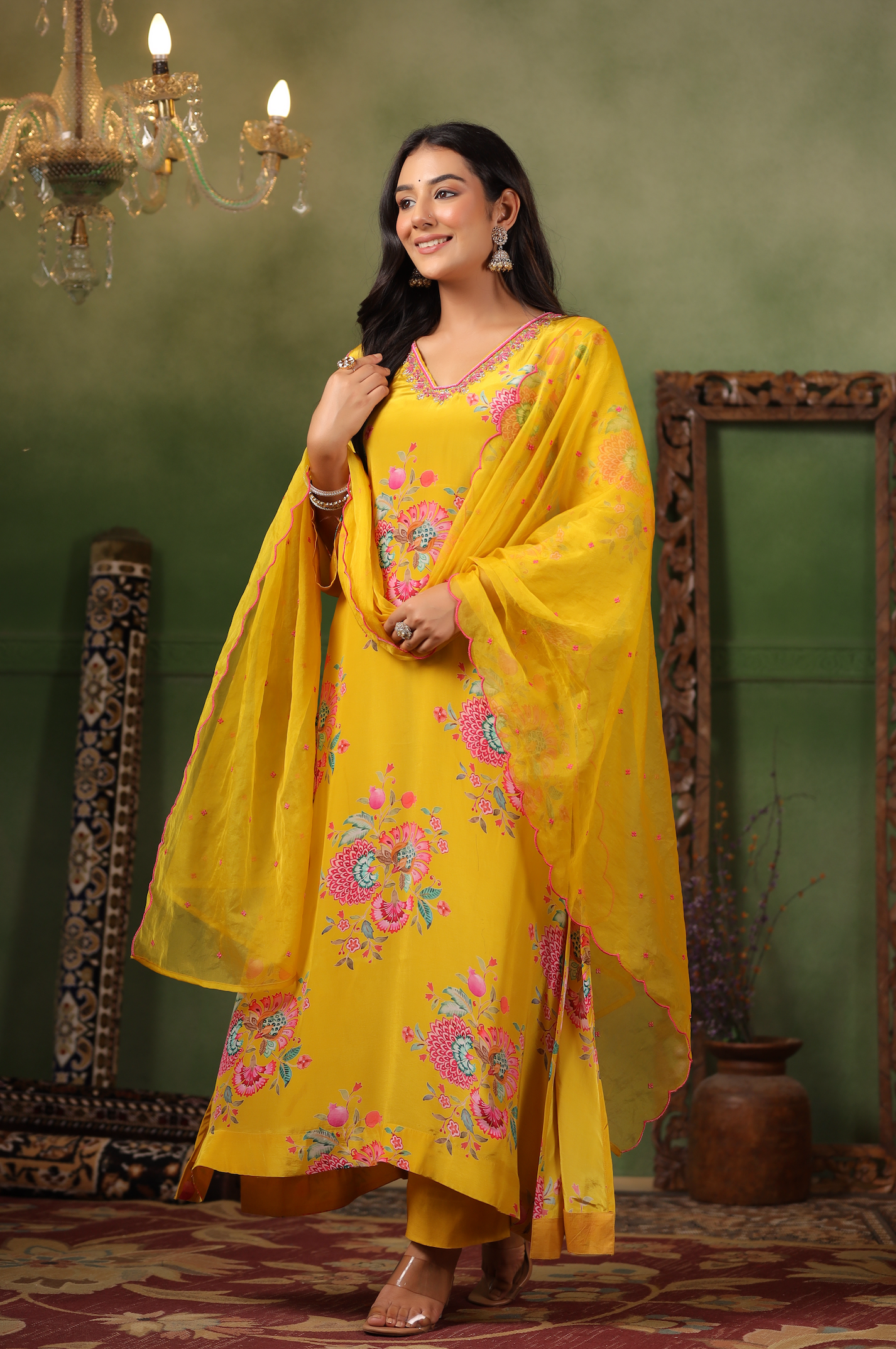 Mustard Yellow Crepe Suit Set