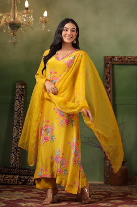 Mustard Yellow Crepe Suit Set