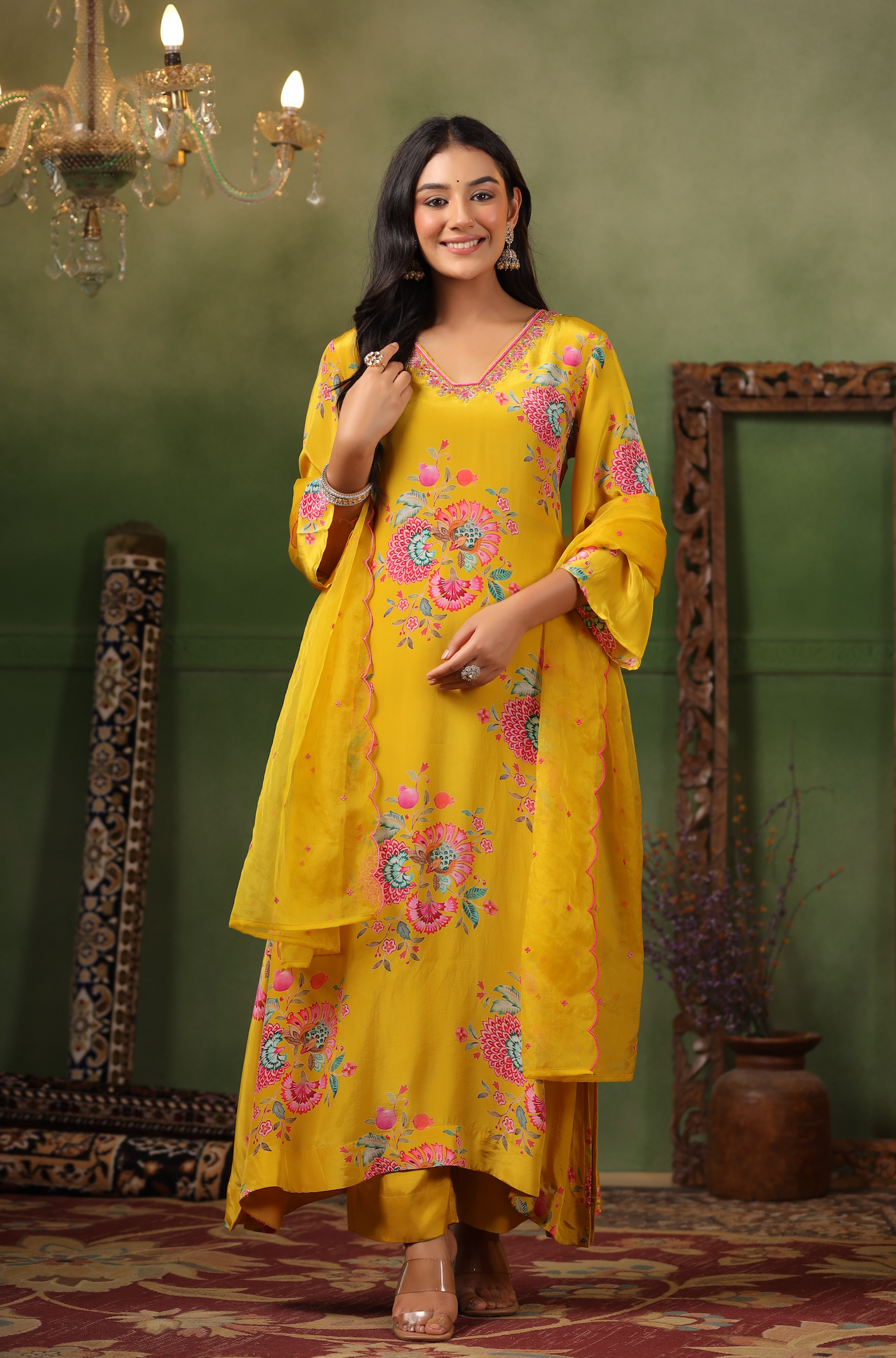 Mustard Yellow Crepe Suit Set