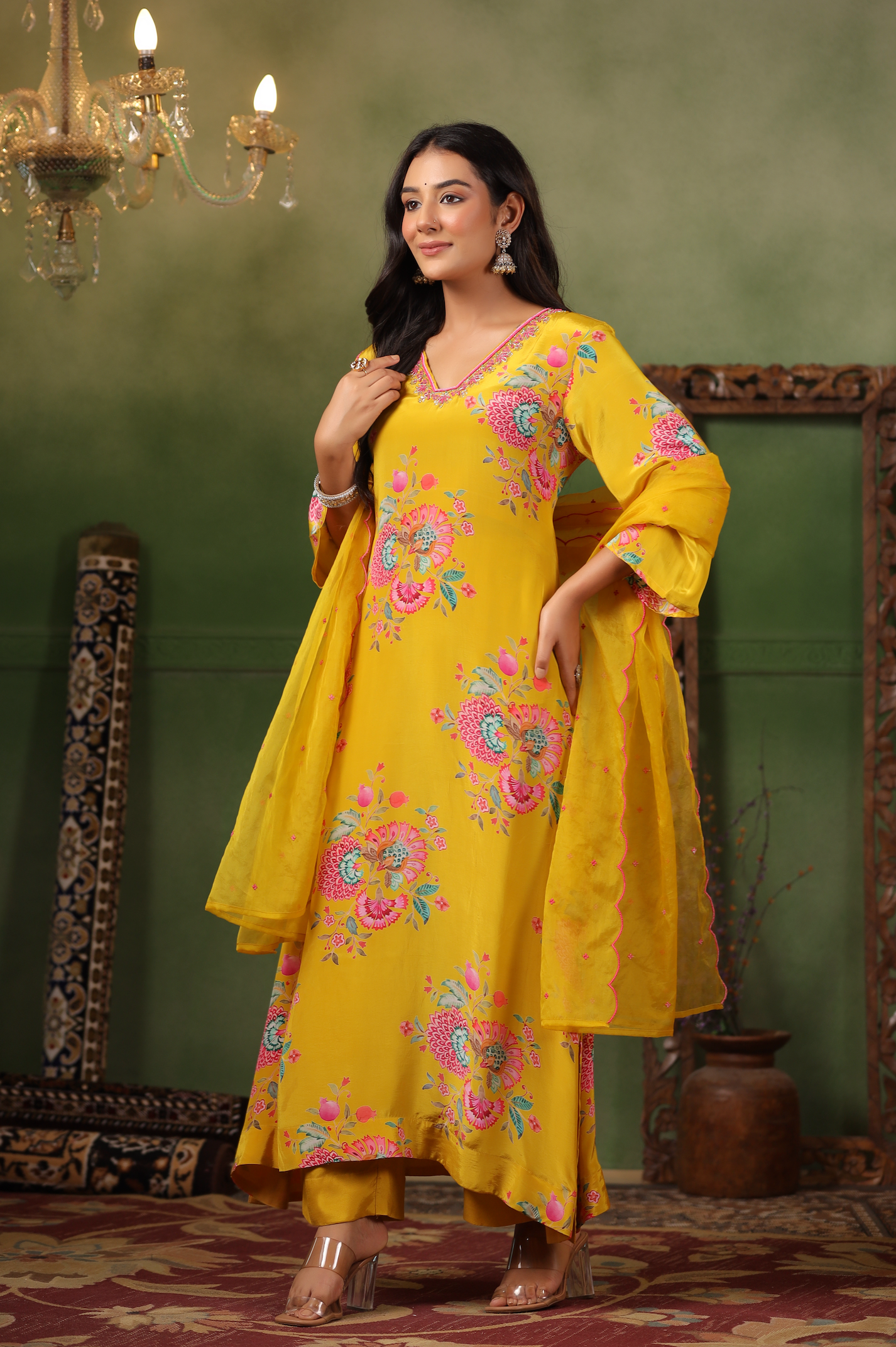 Mustard Yellow Crepe Suit Set