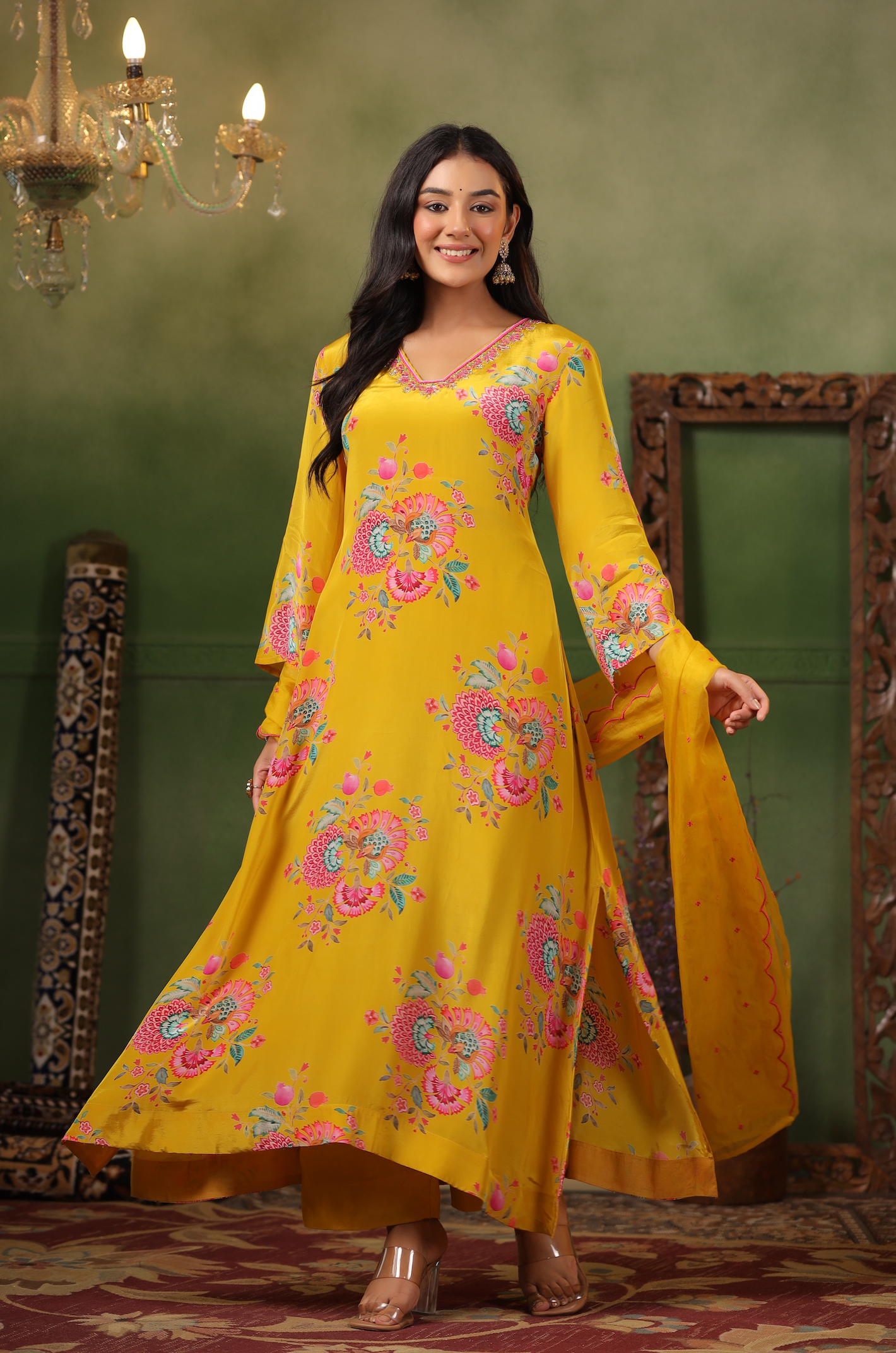 Mustard Yellow Crepe Suit Set