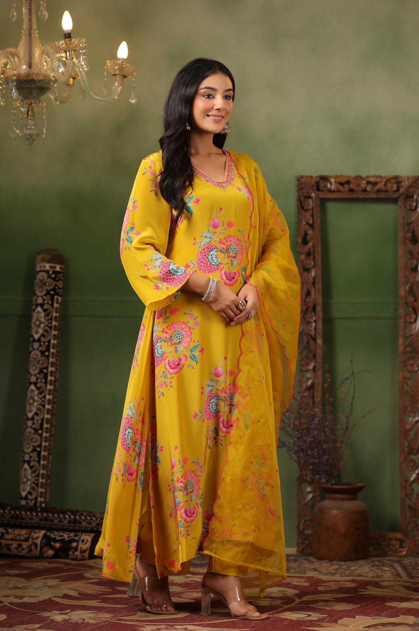 Mustard Yellow Crepe Suit Set